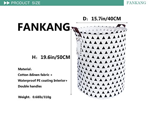 FANKANG Storage Bins, Nursery Hamper Canvas Laundry Basket Foldable with Waterproof PE Coating Large Storage Baskets for Kids Boys and Girls, Office, Bedroom, Clothes,Toys (Triangle)