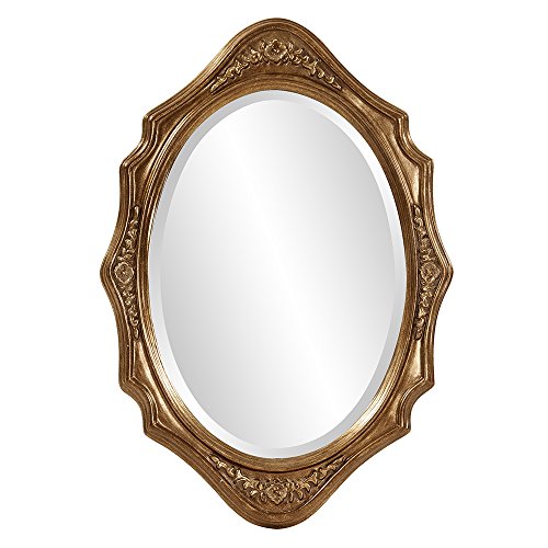 Howard Elliott Trafalgar Virginia Gold Leaf Oval Wall Mounted Mirror with Cameo-Esque Wood Frame, Decorative Wall Mirrors for Home and Office, 19 x 27 Inch