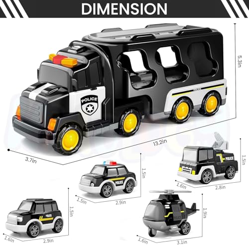 Image of Kidology 5 in 1 Police Trucks Boy Toys for 3-5 Year Old Toddlers - Toys for 3 4 5 6 7 Years Old Transport Vehicle Carrier Truck Sets Kids Boys & Girls