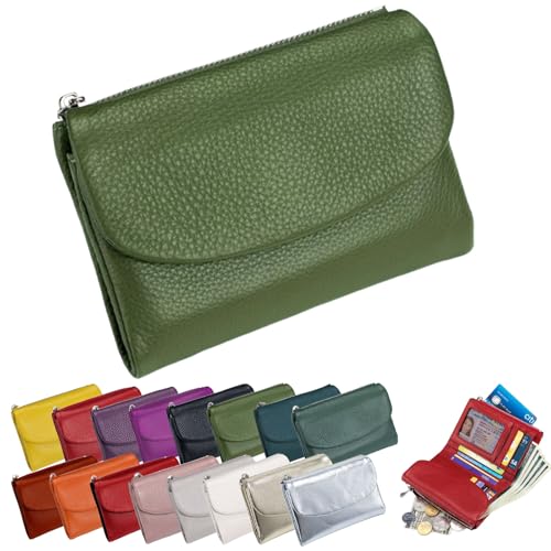 Unisex Pebble Leather Wallet, Short Genuine Leather Purse For Coins And Cards, Small Compact Bifold Pocket Purse With Credit Card Holder, 5.3in Clutch Organizer, Small Wallets For Women (F)