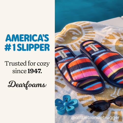 Image of Dearfoams Mickey Adjustable Terry Slide, Memory Foam Washable Open Toe Indoor Summer House Slippers