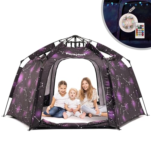 Portable Hexagon Kids Play Tent with LED Strip Lights Indoor Chil...