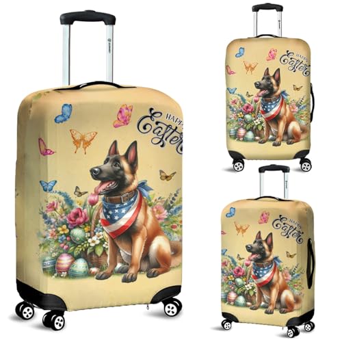 Belgian Malinois Celebrates Spring and Enjoys a Happy Easter Travel Luggage Cover Sheepdog Dog Lover Gifts Suitcase Dust Protective Decor - 020012