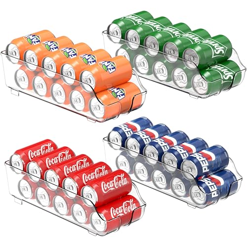 Image of Simple Houseware Soda Can Organizer and Dispenser for Refrigerator / Pantry, Clear, Set of 4