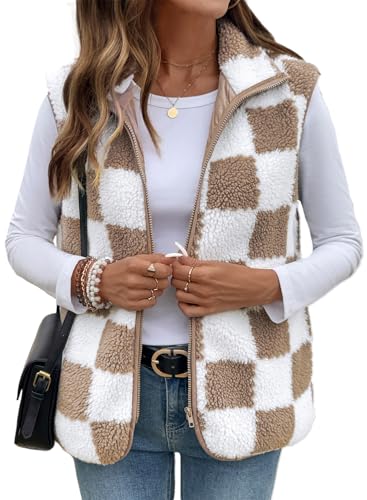 SHEWIN Womens Fleece Vest Casual Sleeveless Jacket Lightweight Outerwear Vests with Pockets Womens Fall Fashion 2025