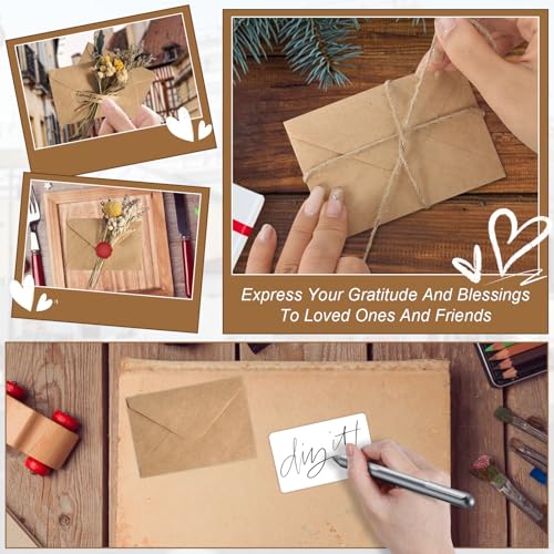 Kraftpapier Umschläge 100 Stück Mini Briefumschläge mit 100 Stück Blanko Karten Set, Kleine Briefumschläge Braun Briefumschläge Klein Umschläge für Geldgeschenke Dankeskarten Einladung
