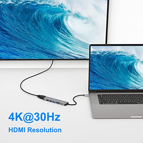 Image of USB C Docking Station 7 in 1 Portable Type C USB HUB with 4K HDMI Port, 100 Watt PD, 3.0 High Speed Data Transfer 3xUSB Ports, Micro SD /TF Card Reader for MacBook Pro M2, M1 and More (Grey)