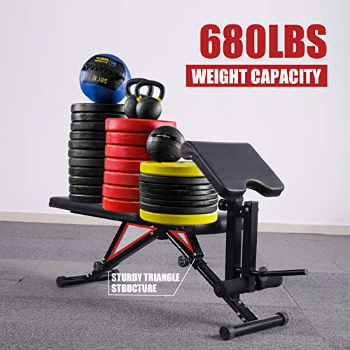 Mikolo Adjustable Weight Bench, Strength Training Foldable Exercise Workout Bench with Preacher Pad, Leg Extension for Home Gym, Full Body Workout - (2021 Upgraded)