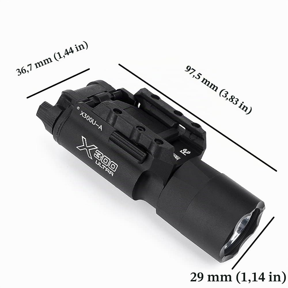 X300 Ultra Luce Torcia 600 lumen,Tattico Torcia 2 Modalità Costante e Momentanea per Torch Rail e MIL-STD-1913 Picatinny Rail (Nero)