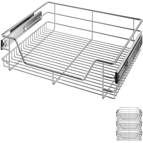 CASARIA® 3x Bandejas de Metal Telescópicas 60cm Cestas de Almacenamiento Extraíbles Carga 20Kg Cocina Cromada