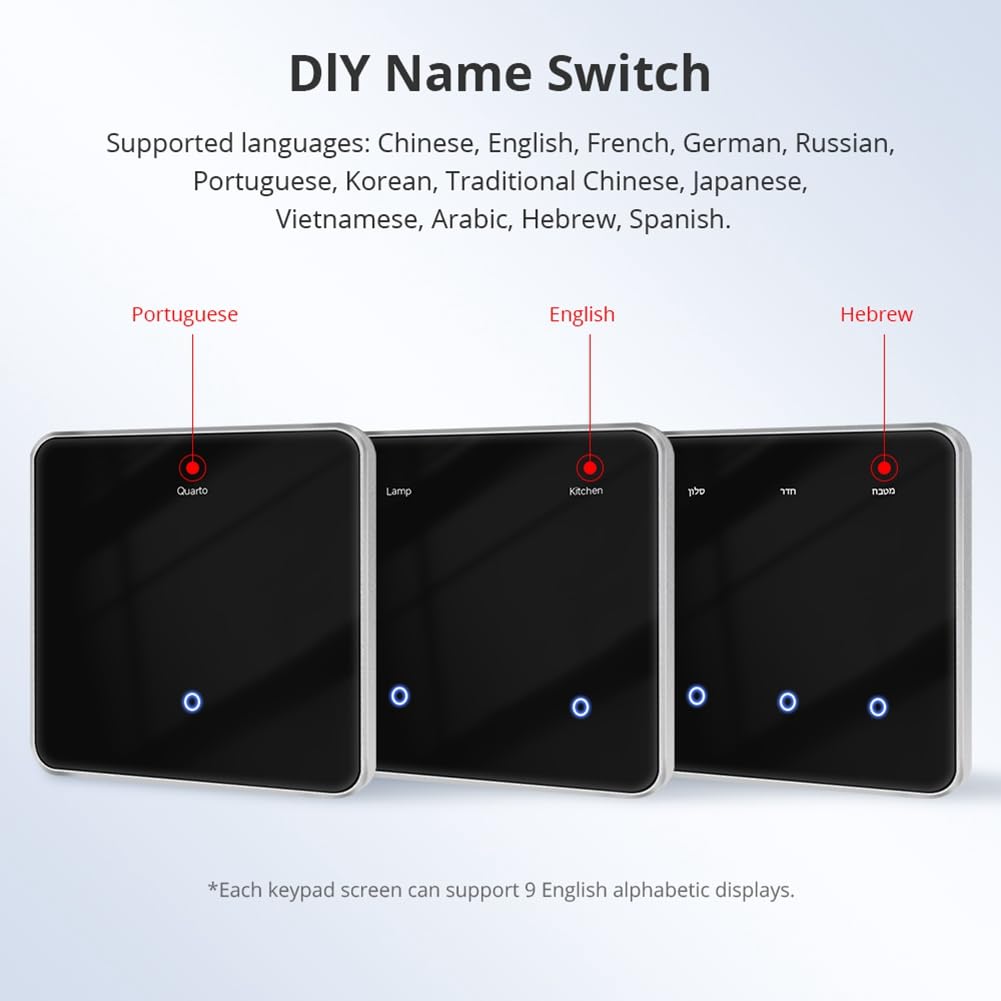 Interrupteur Zigbee DIY avec Nom, Panneau Tactile Noir, Compatible avec L'Application Tuya Smart Life
