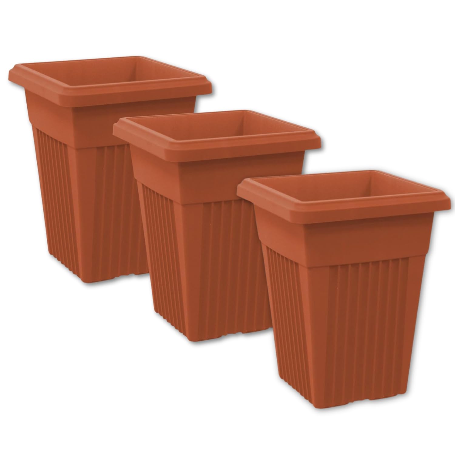 ALEEZ - 40cm Tall Upright Planter - Garden Tall Square Flower Pot - Modern Garden, Patio, Front Door Decor - Indoor Outdoor Use Water Resistant Pot - Suitable For Plant, Herbs (3, Terracotta)
