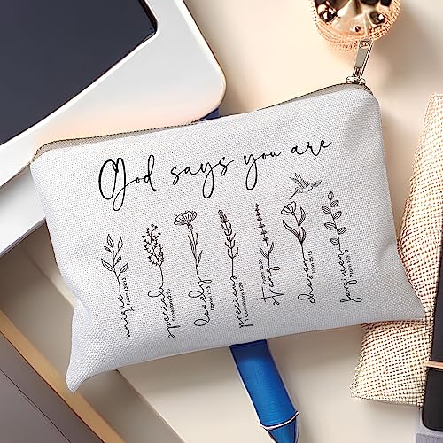 God Says You Are Cosmetic Bag, Christian Makeup Bag Bible Verse Floral Bible Verse Makeup Case for Women, Inspirational Cosmetic Bag, Sister Gifts, Affirmations Gifts (God says you are...)3