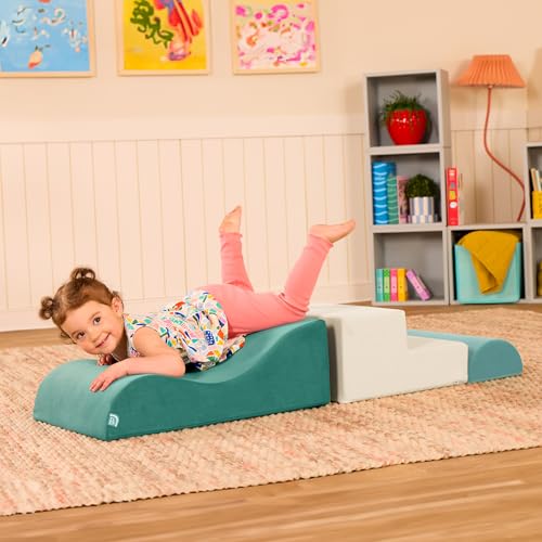 Image of B. toys WonderShapes Foam Climbing Set, 3-Piece Indoor Play, Stair Foam | Includes stair, wavy ramp, and half-cylinder with removable machine-washable covers and easy-grip handles, Foam, 12+ Months