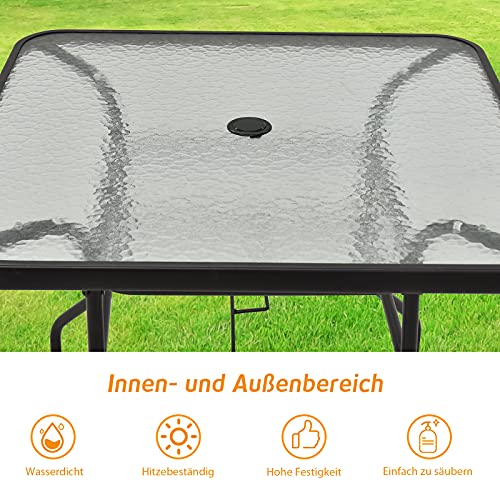 Gartentisch aus Metall, quadratisch 80x80x71 cm mit Schirmloch
