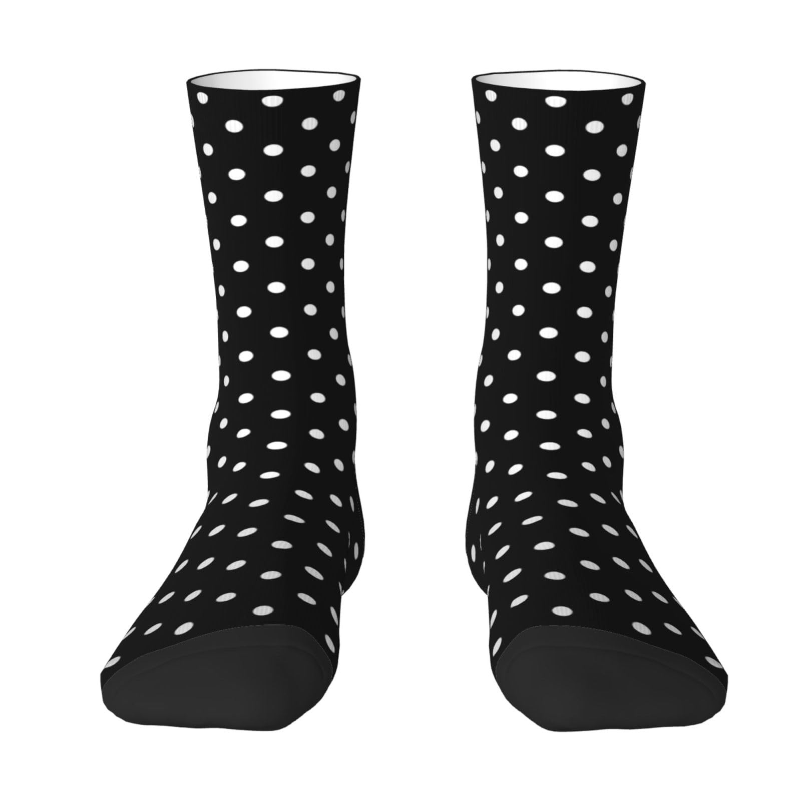 Yofien Unisex 2 Black-2 White Black Polka Dot,Men's Moisture Wicking Breathable Cusioned Crew Socks For Women