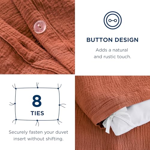 Image of Bedsure 100% Muslin Cotton Duvet Cover King Size - Ultra-Soft Gauze Duvet Cover, PureWoven Breathable & Lightweight Bedding Set with Button Closure and Corner Ties (Terracotta, King, 104 inchx90 inch)