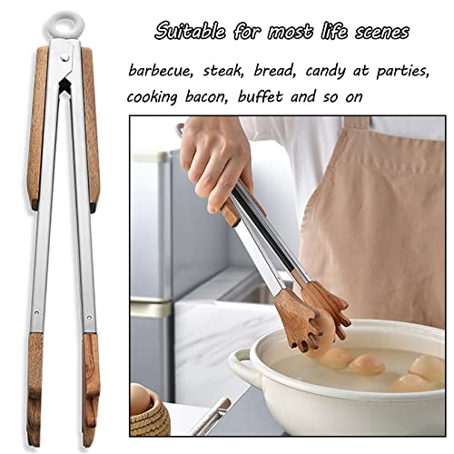 Wooden Kitchen Tongs Palm Camp 9-Inch Cooking Tongs, Non-Stick, High Temperature Resistant, Stainless Steel Bbq Barbecue Clip Steak Clip Pasta Clip, Kitchen Gadgets #TOP5
