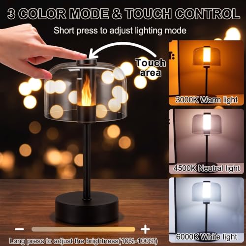 Image of NYRWANA Acrylic Cordless Table Lamp ABS | 1200 mAh Battery | Home Decor, Desk Lamps for Bedroom, Living Room, Study Room, Stepless Dimming, 3 Colour Touch Control, USB-C Charging (Black)