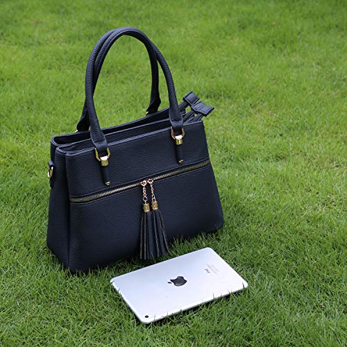 Image of KKXIU Women Purses and Handbags, PU Leather Top Handle Satchel Bag | Removable Long Strap, 3 Zippered Compartments, Crossbody Purse for Ladies, ,Tassel Pendant