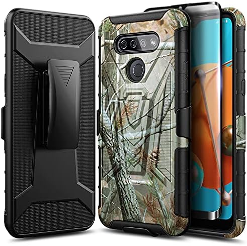 E-Began Case Compatible for LG Stylo 6 with Tempered Glass Screen Protector (Full Coverage), Belt Clip Holster Kickstand Protective Hybrid Cover Heavy Duty Armor Defender Shockproof Rugged Case -Camo