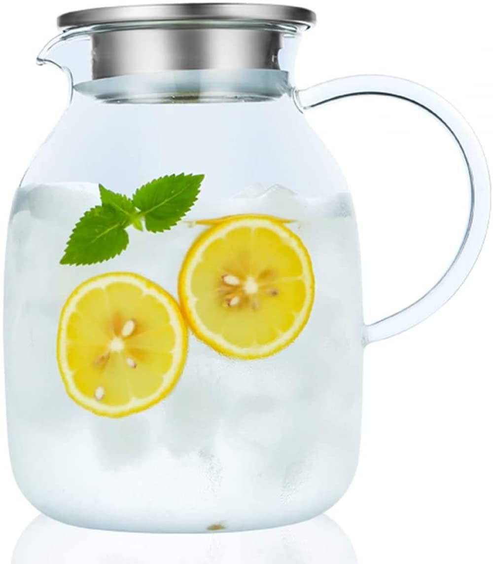 Glas-Kaltkessel Saftkrug Glas-Wasserkrug Mit Deckel Großer Glas-Eistee-Krug Mit Griff Und Ausguss Kaltwasser-1.5L