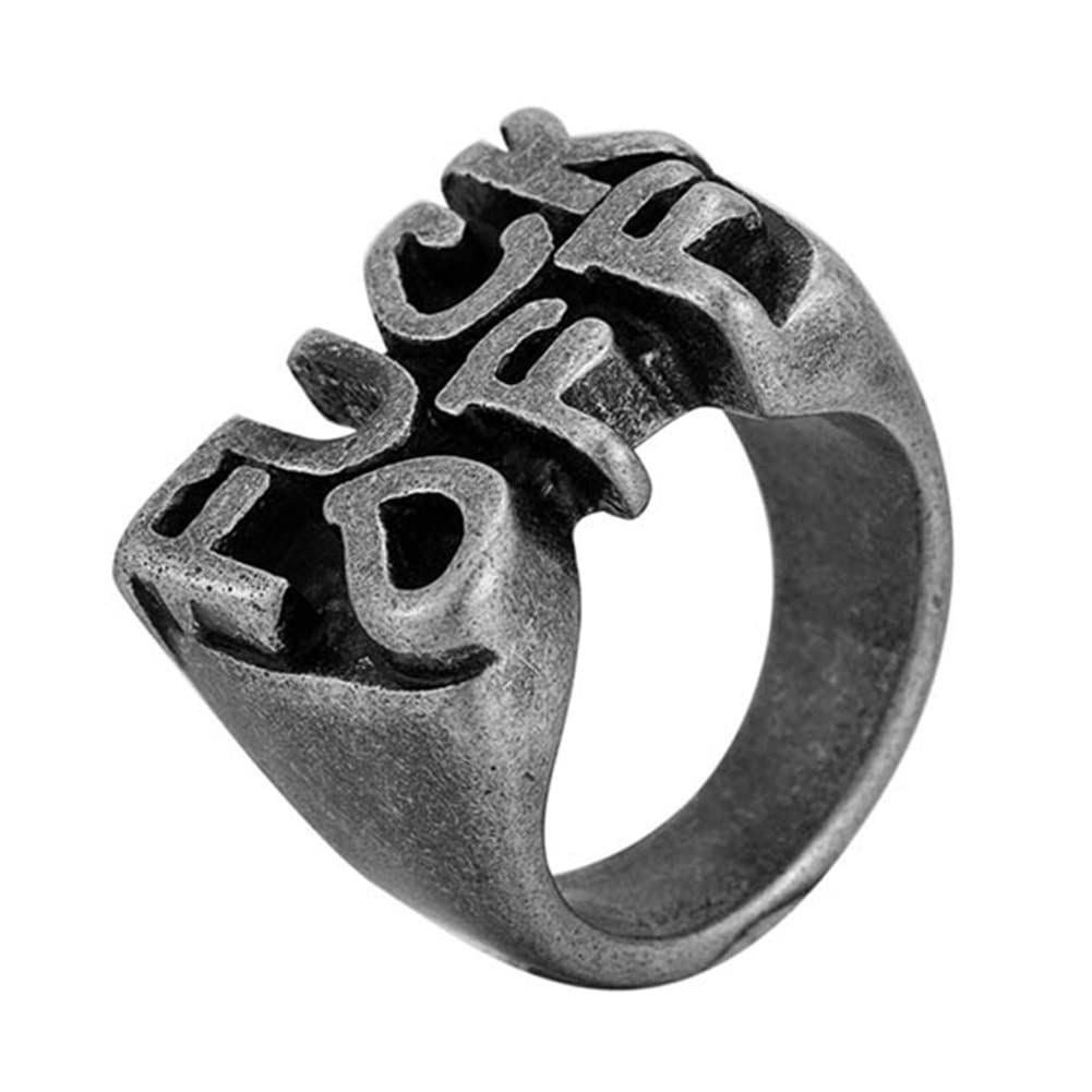 MOWEN Men's Stainless Steel Vintage Biker Ring – Black FTW Middle Finger Design - View #4