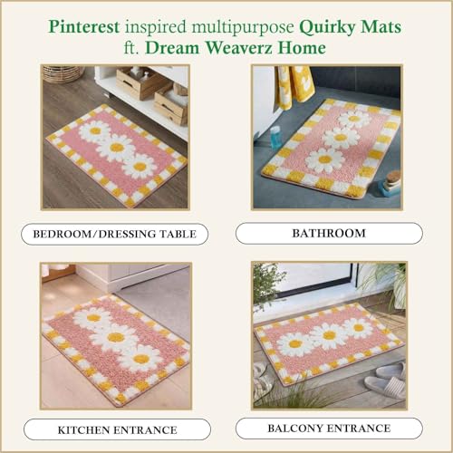 Image of Dream Weaverz 2000 GSM Super Soft Microfiber Bath Mat 40x60 cm | Ultra Absorbent Anti-Skid Quick Dry Bathroom Rug | Floor Mat for Bathroom, Bedroom, Kitchen, Home | Cute Design Bathmat (Peach Flower)