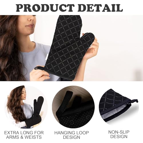 1 Pair Oven Gloves, Heat Resistant Silicone Oven Gloves Non-Slip Kitchen Oven Mitts, BBQ Accessories for Barbecue Grilling Pizza Microwave, for Grilling/Cooking/Baking/Barbecue (Black) - Image 4