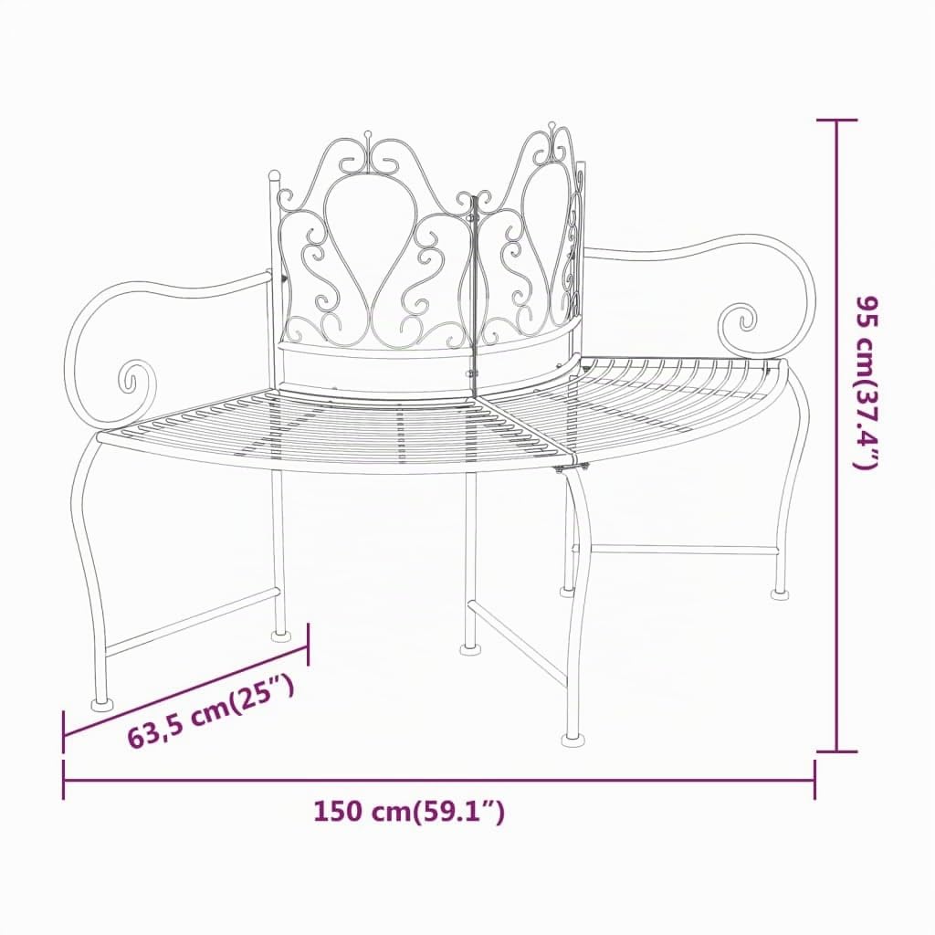 Banc tour d arbre 150 cm Noir Acier