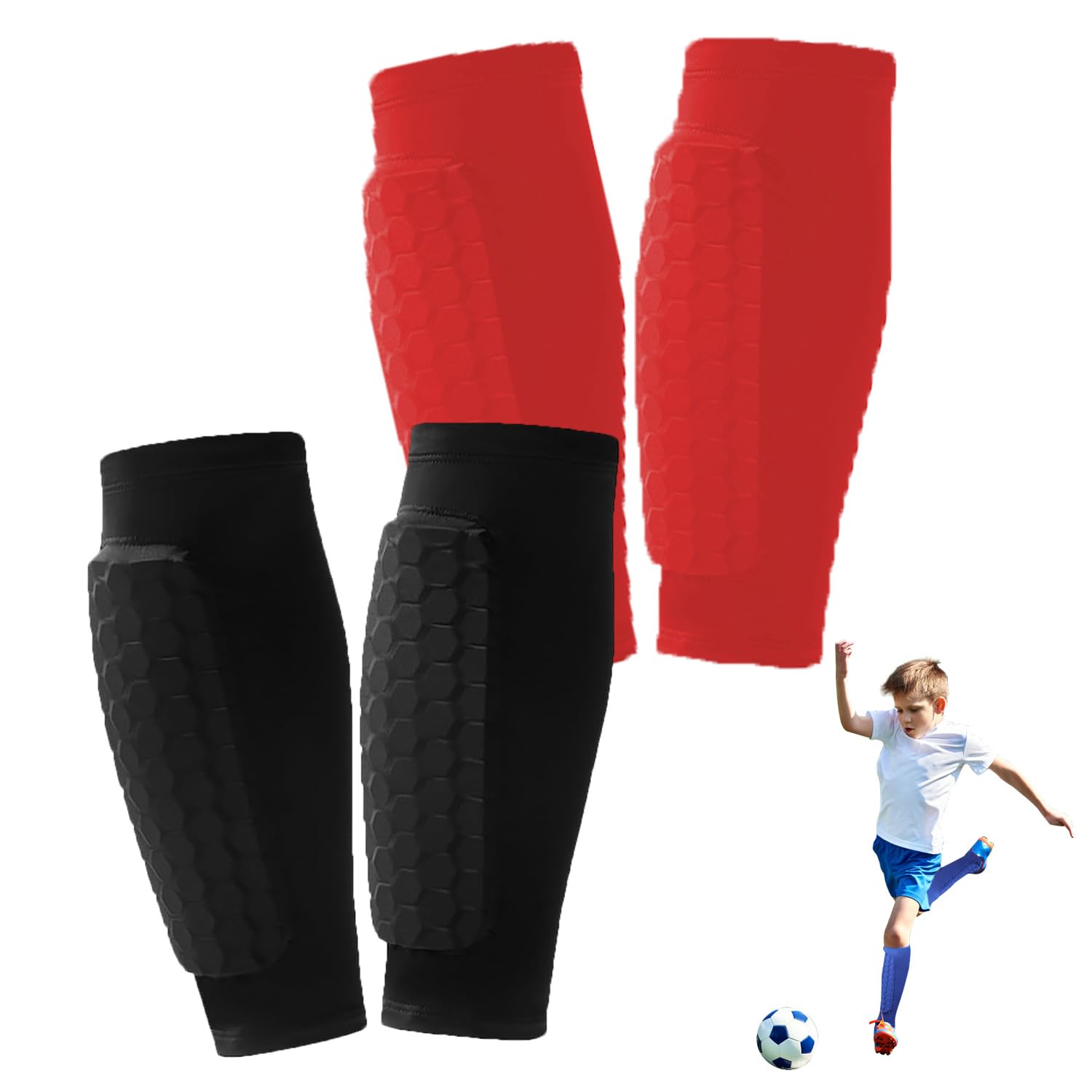 2Pairs Shin Guards Soccer,Ski Guards Socks Calf Compression Sleeve with Honeycomb Pads, Breathable Elastic Anti-Collision for Skiing Snowboarding,