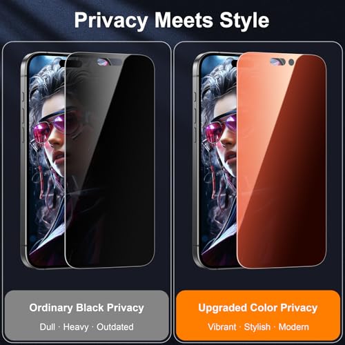 Image of Esanik 2-Pack for iPhone 15 Pro Sunset Color Privacy Screen Protector - Gradient Purple Anti-Spy Tempered Glass, Anti-Blue Light, Pink Military-Grade 9H Hardness,Shatterproof, Flawless Fit Tray
