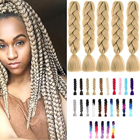 24" Braiding Hair Extension Jumbo Braids Synthetic 5bundles/pack Kanekalon Crochet Hair Afro Box Braid Heat Resistent (Dark Blonde) Cover