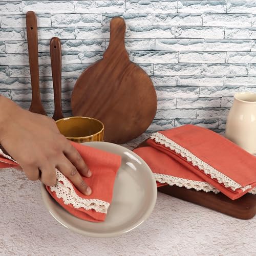 Image of FINGERCRAFT Kitchen Cloth 100% Soft High GSM Cotton Fabric Kitchen Towel, 20 x 30 Inches Perfect Size for Kitchen Uses, Set of 6, Multipurpose Use as Dish Towel, Bar Towel (Rust)