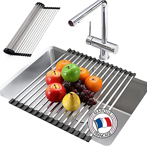 Egouttoir Vaisselle sur Evier Pliable Inox Noir , Accessoire Cuisine, Egoutoire Vaisselle cuisine, Rangement et organisation cuisine,ustensiles de cuisine , Rangement Cuisine , Compatible tout Evier