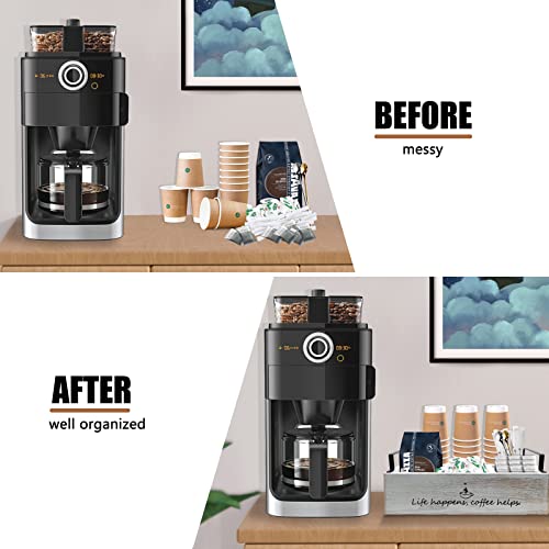 Coffee-Station-Organizer-Farmhouse-Coffee-Bar-Accessories-Organizer-Basket-for-Countertop-Office-Coffee-Station-Wooden-Tray-for-Coffee-Supplies-and-Essentials-Sugar-Syrup-Tea-Rustic-White Coffee Station Organizer Farmhouse Coffee Bar Accessories Organizer Basket for Countertop Office Coffee Station Wooden Tray for Coffee Supplies and Essentials Sugar Syrup Tea Rustic White