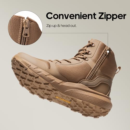 NORTIV 8 Men's Military Tactical Boot Lightweight Comfortable Boots for Work All Day Side Zipper Motorcycle Combat Hiking Boots Metrostrike(8-9 Inches),Size 11,Coyote-Oxford