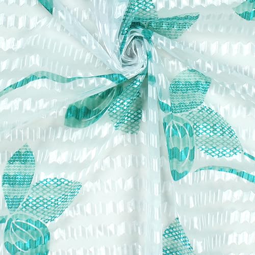 Image of Window Curtains 5 Feet Long Set of 1 | Leaf Design | Polyester | Light Filtering Curtains | Curtains for Living Room | 118 x 152 cm, Teal & White Color | Perfect for Home Decor