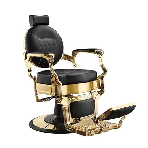 LBH Sillón Clásico De Barbero Hidráulico Estilo Retro Vintage con Reposapies Integrado Modelo Caesar Gold (Oro)