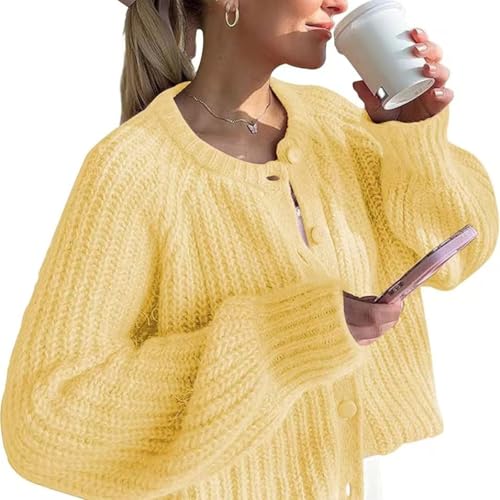Image of Sumleno Womens Open Front Button Down Sweater Long Sleeve Y2k Chunky Knit Cardigan Trendy Fall Outfits Casual Knitwear Coats
