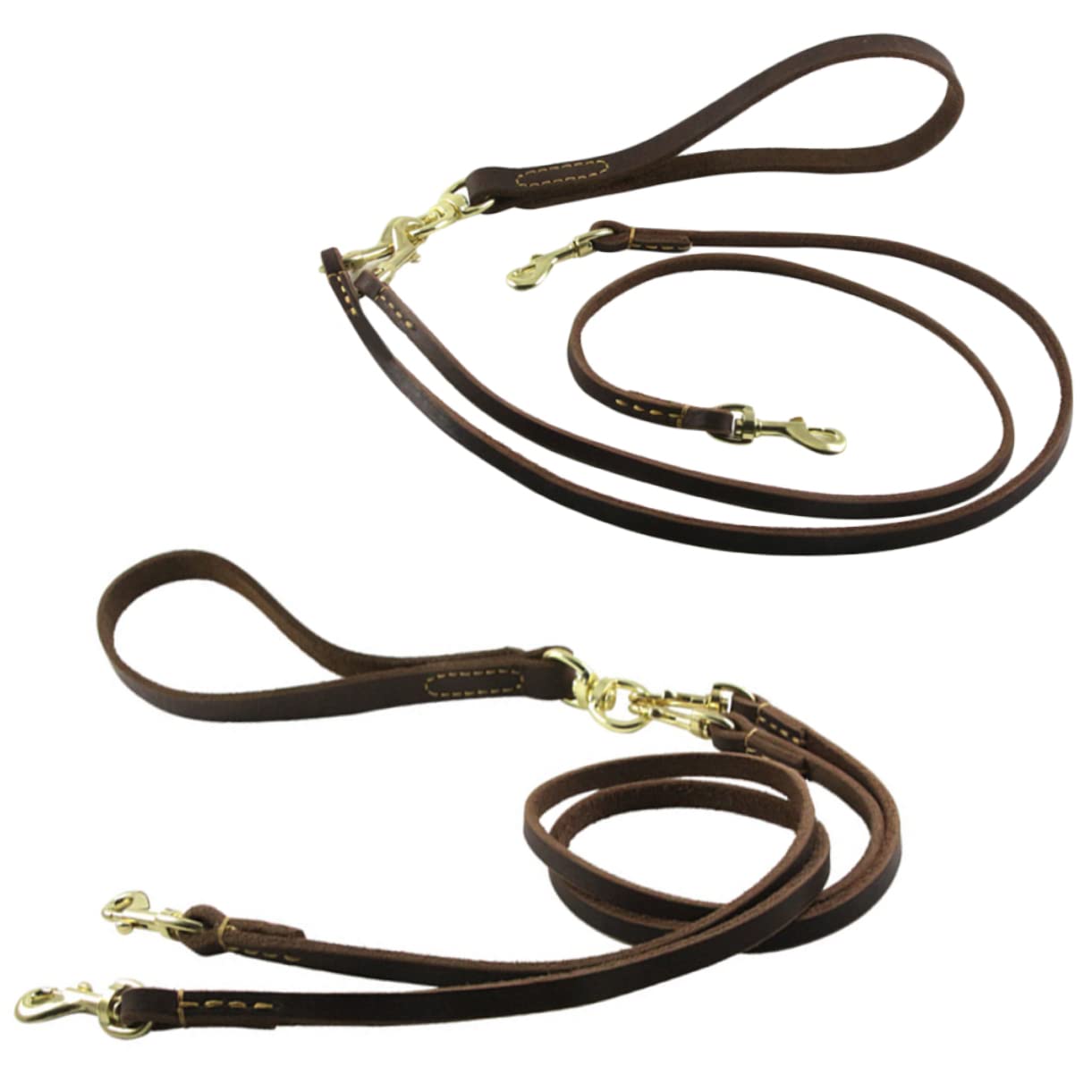 BESPORTBLE Correa para Perros de Doble Asa Ajustable y Ligera de Cuero Natural para Mascotas en Exteriores y Viajes, Estilo Moderno y Resistente para Perros y Cachorros