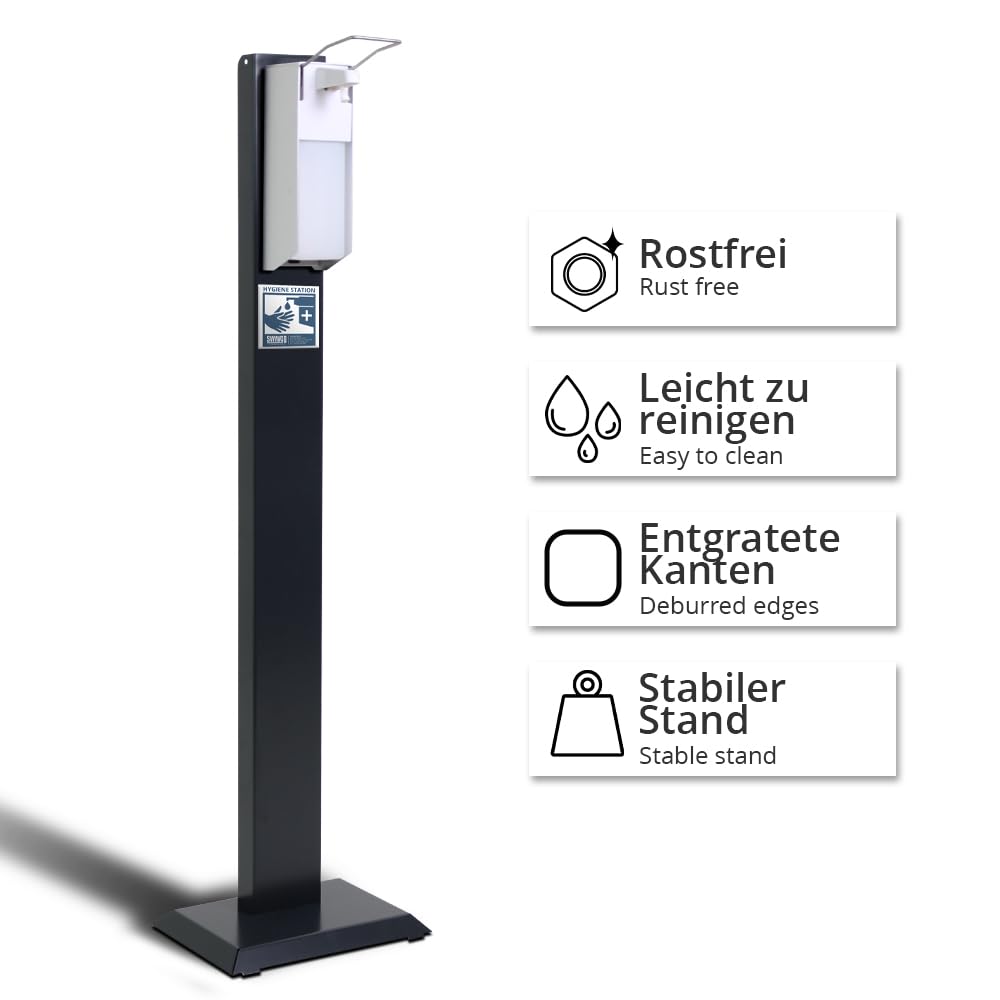 Hygienestation mit Desinfektionsspender - Desinfektionssäule mit Sensor oder Manual - Desinfektionsstation für Innen & Außen (Manual 1000 ml)