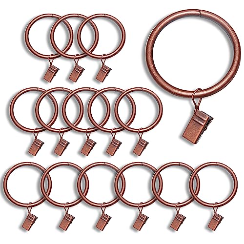 15 Pack Curtain Rings With Clips, Antique Copper Curtain Clips Metal Rings 1.5" Inner Diameter Size Suitable For 1.25" Curtain Rod, Curtain Hanging Loop Rings With Clips Window Hardware For Drapes #TOP2