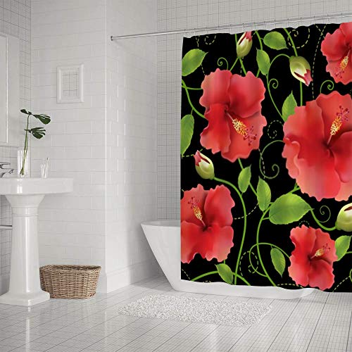 Rideau de douche imperméable fleurs d'hibiscus en tissu polyester 168x183 cm