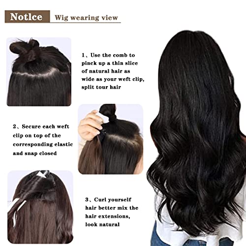 Image of Artifice 6 Pcs 16 Clips Based 24 inch Multi Layered Women Long Curly Wavy Synthetic Hair Full Head Clip in Hair Extensions Pieces NATURAL BLACK
