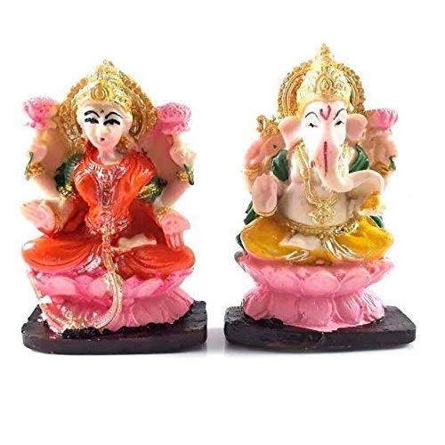Billion Deals 4" Lord Ganesha & Lakshmi Terracotta Statue, Pink, Tabletop, Traditional, Religious, Handcrafted, Diwali/Deepawali Pooja Puja Statue