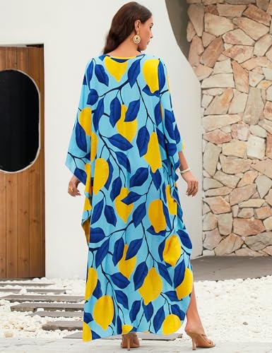 Image of MAKABO Kaftan Dresses for Women, V Neck Moo Moos Colorful Print Cover Ups Caftan Beach Dresses for Swimwear