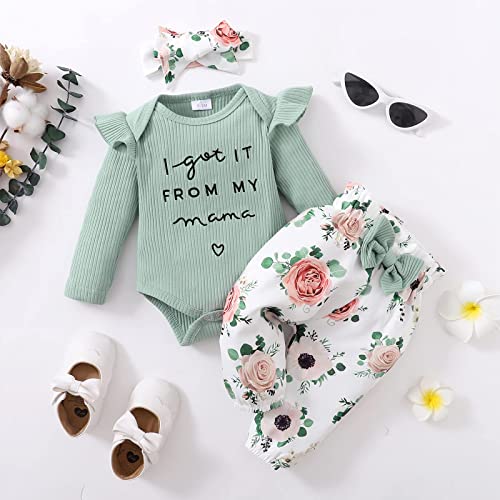 Image of DISAUR Baby Girls Clothes Newborn Infant Baby Girls Outfit Long Sleeve Ruffle Romper Floral Pants Headband Sets 0-18 Months