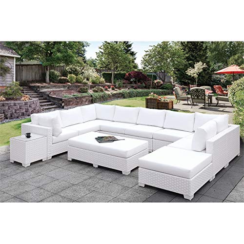 Furniture of America Arthur Contemporary Rattan Large Patio Ottoman in White