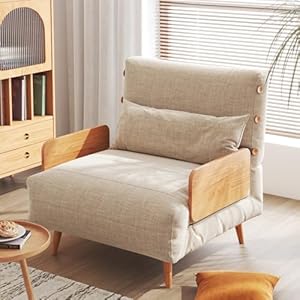 JASIWAY Sofa Bed, Convertible Chair Bed for Living Room, Sleeper futon Chair with arm, Comfortable Reading Chaise, Beige